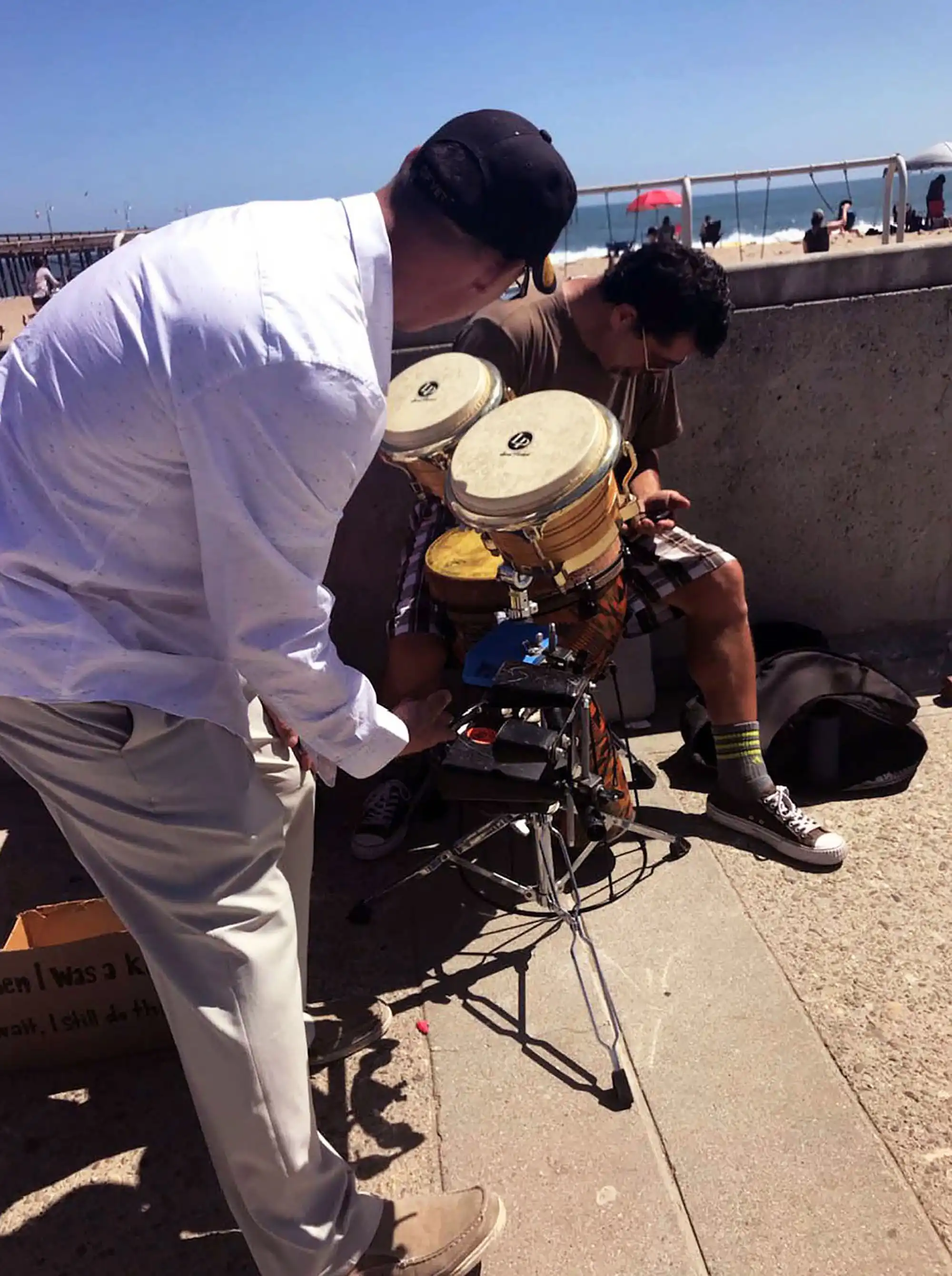 Getting down on the bongos, Veteran David Haave joins in on the Veterans tribute, CA, USA.